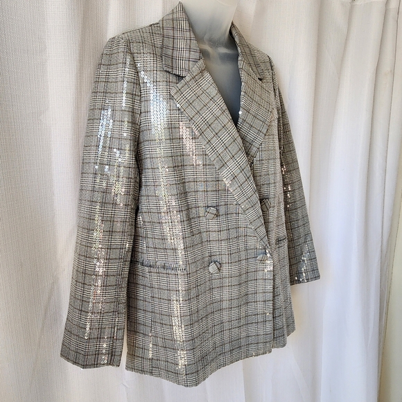 Jason Wu Grey Double Breasted Plaid Sequin Blazer Womens Size S - Picture 3 of 8